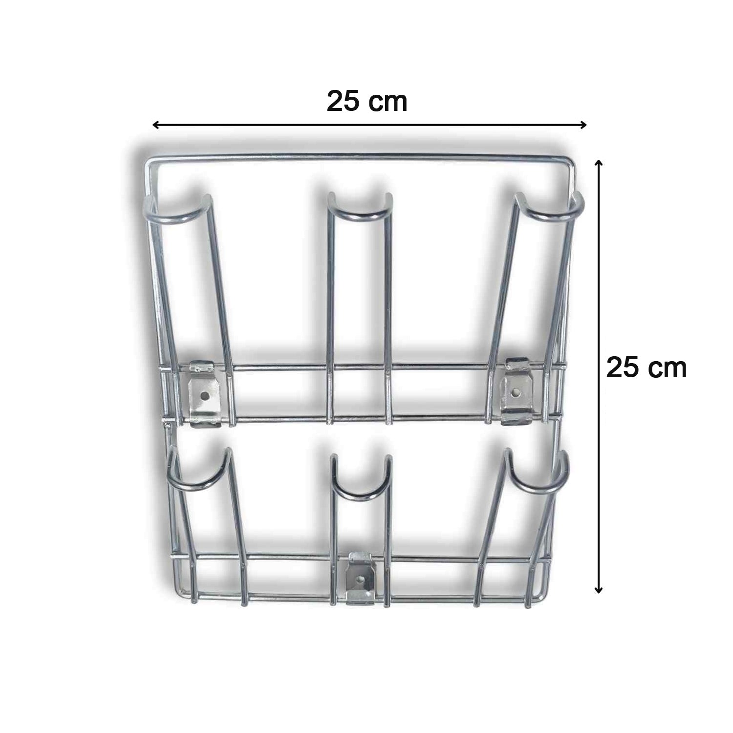 Front view of wall-mounted stainless steel mug and cup holder rack