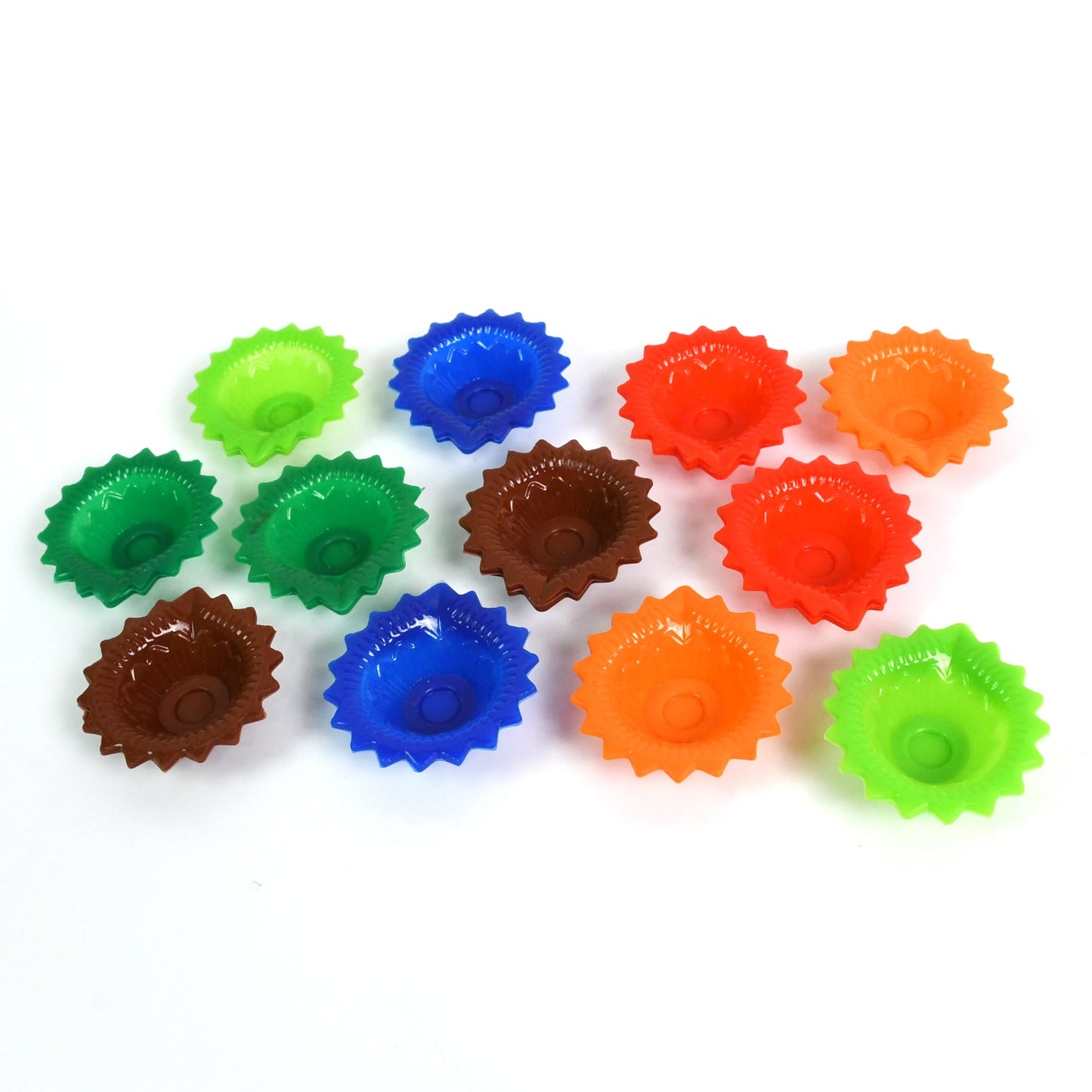 Overhead view of the 12-piece Silicone Diwali Diya combo, ready for use.