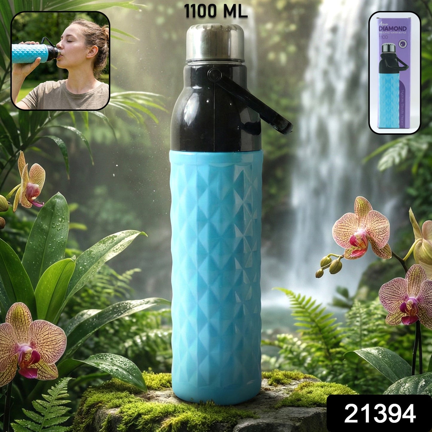 Plastic sports water bottle showing leakproof secure cap
