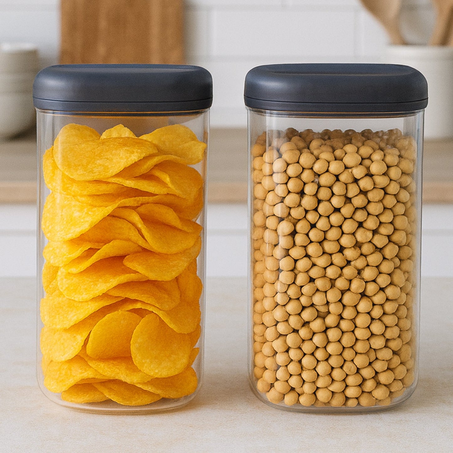 Airtight food storage jar ideal for snacks and pulses