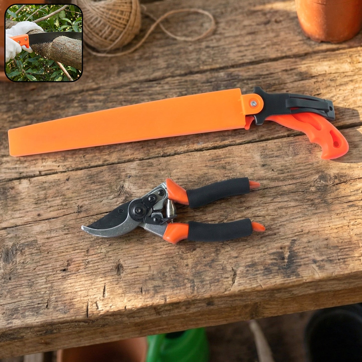 Garden pruning tool combo set with heavy duty hand saw and sharp pruning shears