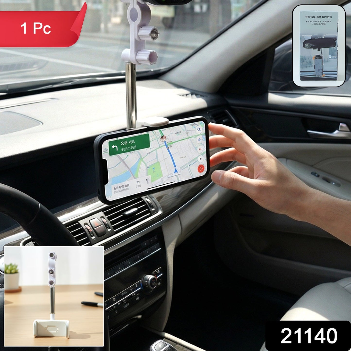 Rearview mirror phone mount holding smartphone securely in vehicle