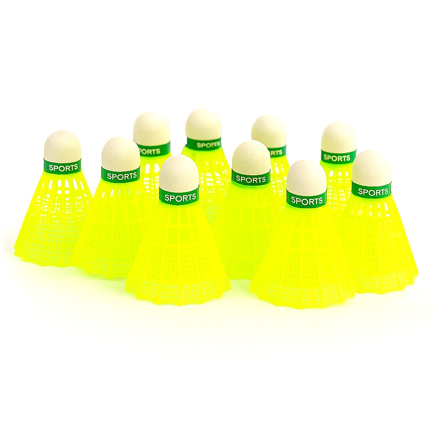 Konex plastic shuttlecocks with neon yellow wings ready for fast play