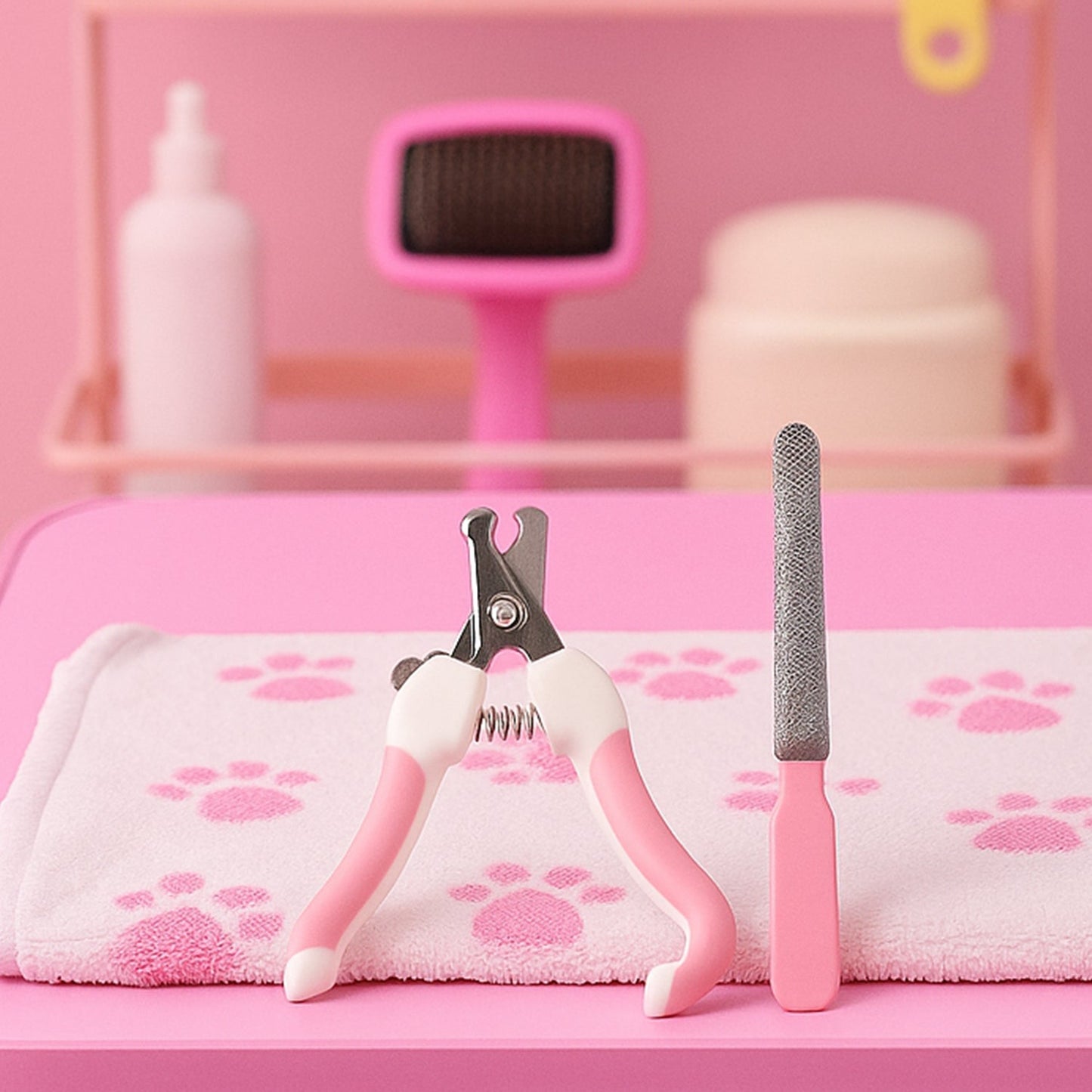Nail file smoothing pet nails as part of the pet grooming tool set