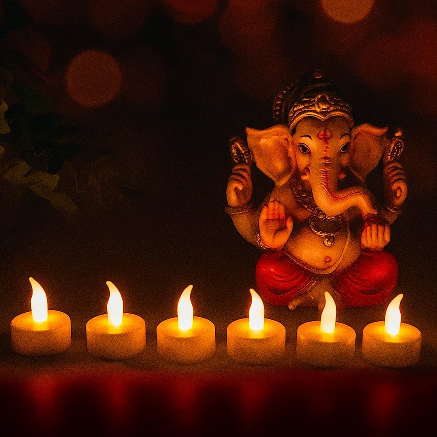 Closeup of LED candle light set illuminating warm ambience