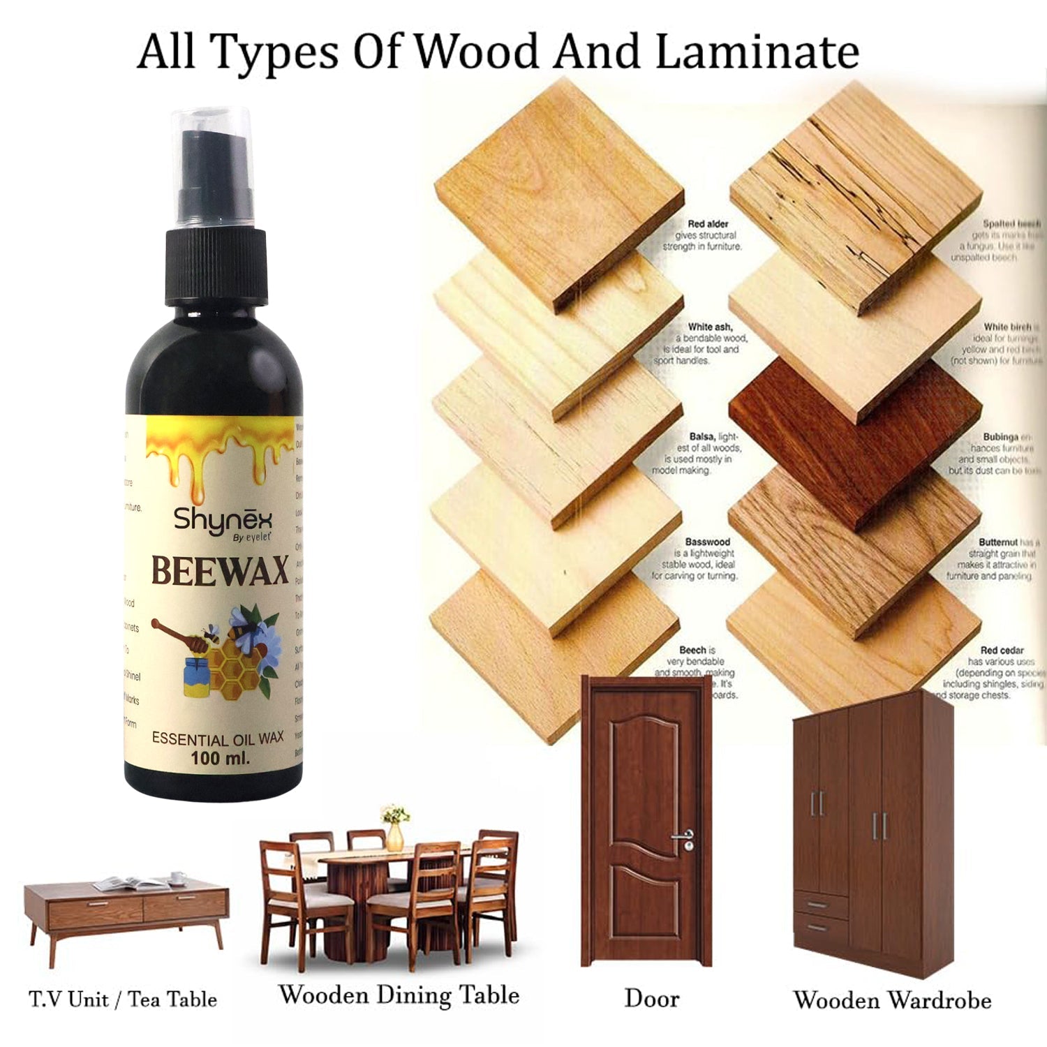 Applying multi-purpose beeswax spray to clean and enhance the shine of wooden furniture.