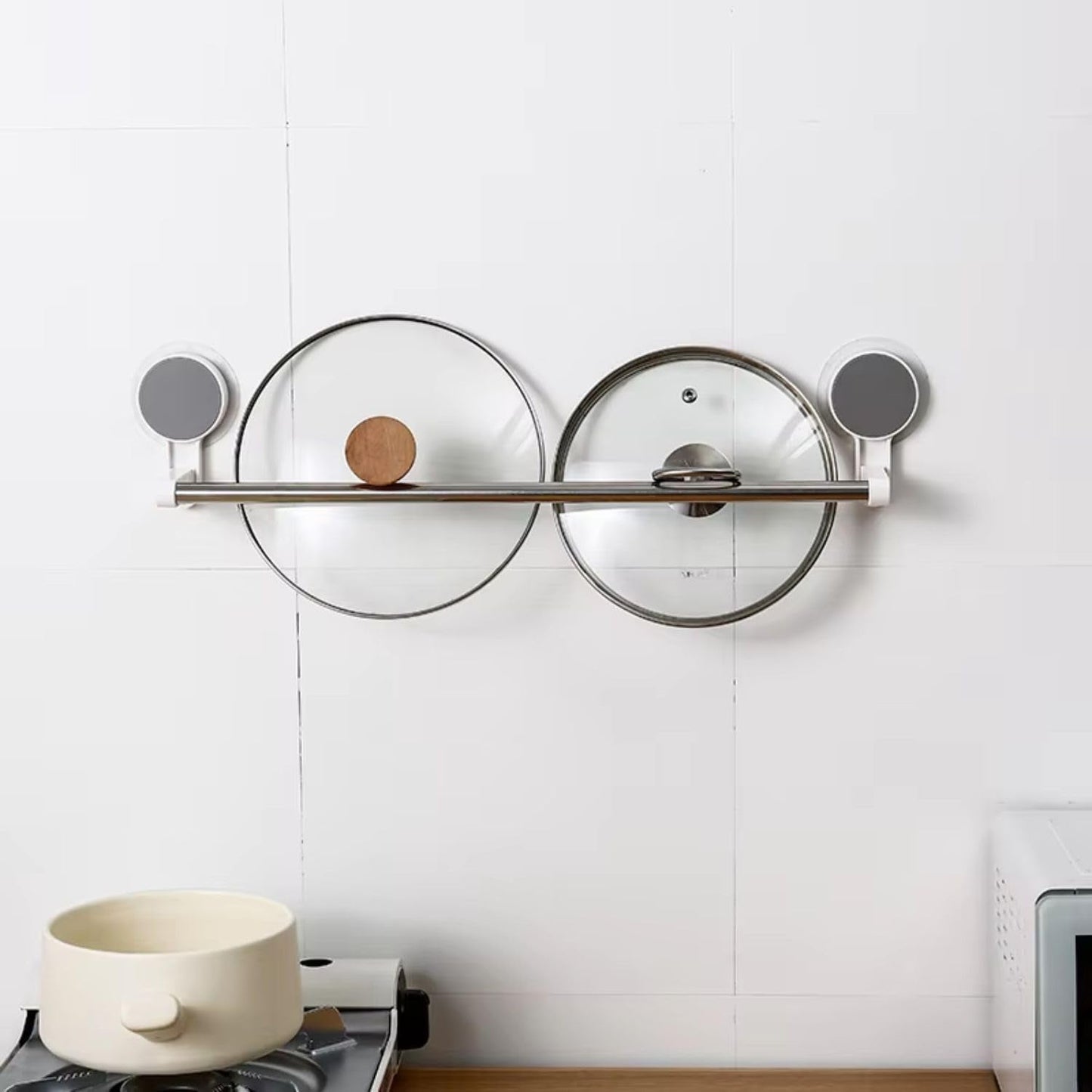 Self-adhesive towel rod mounted for drying towels and cleaning cloths