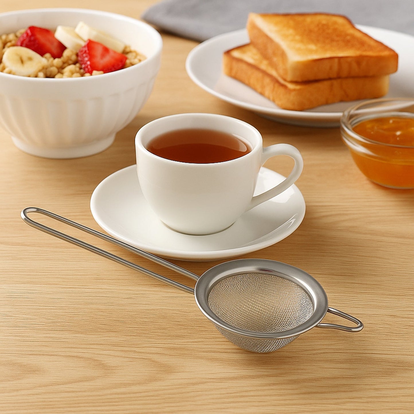 Lightweight kitchen strainer perfect for tea and coffee preparation