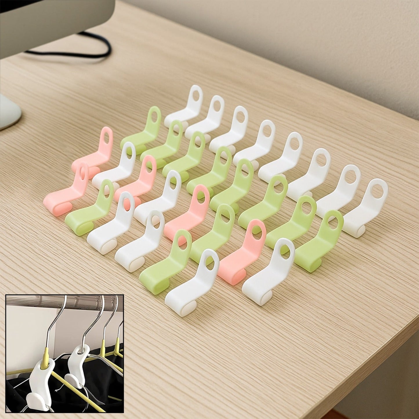 Multi-color space saver hanger connector hooks for clothes organization