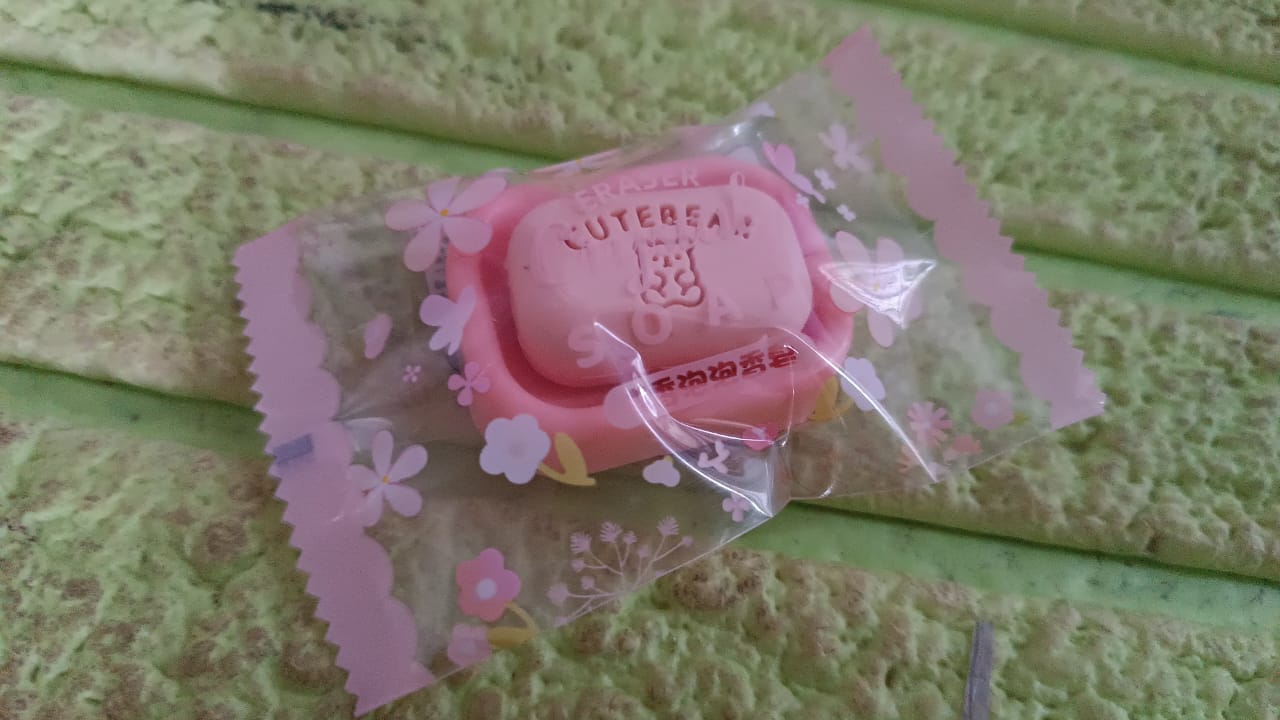 Vibrant soap-shaped eraser designed for school and office use