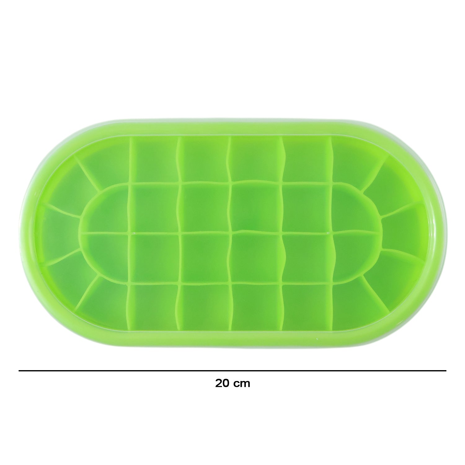 Green oval ice cube silicone tray for efficient freezing