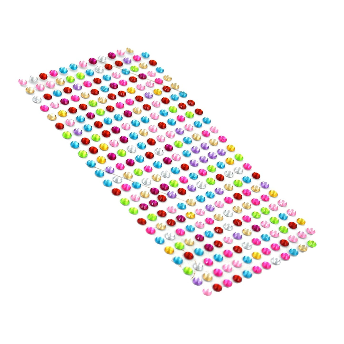 Sheet of self-adhesive crystal stickers in various shapes and sizes for crafts.