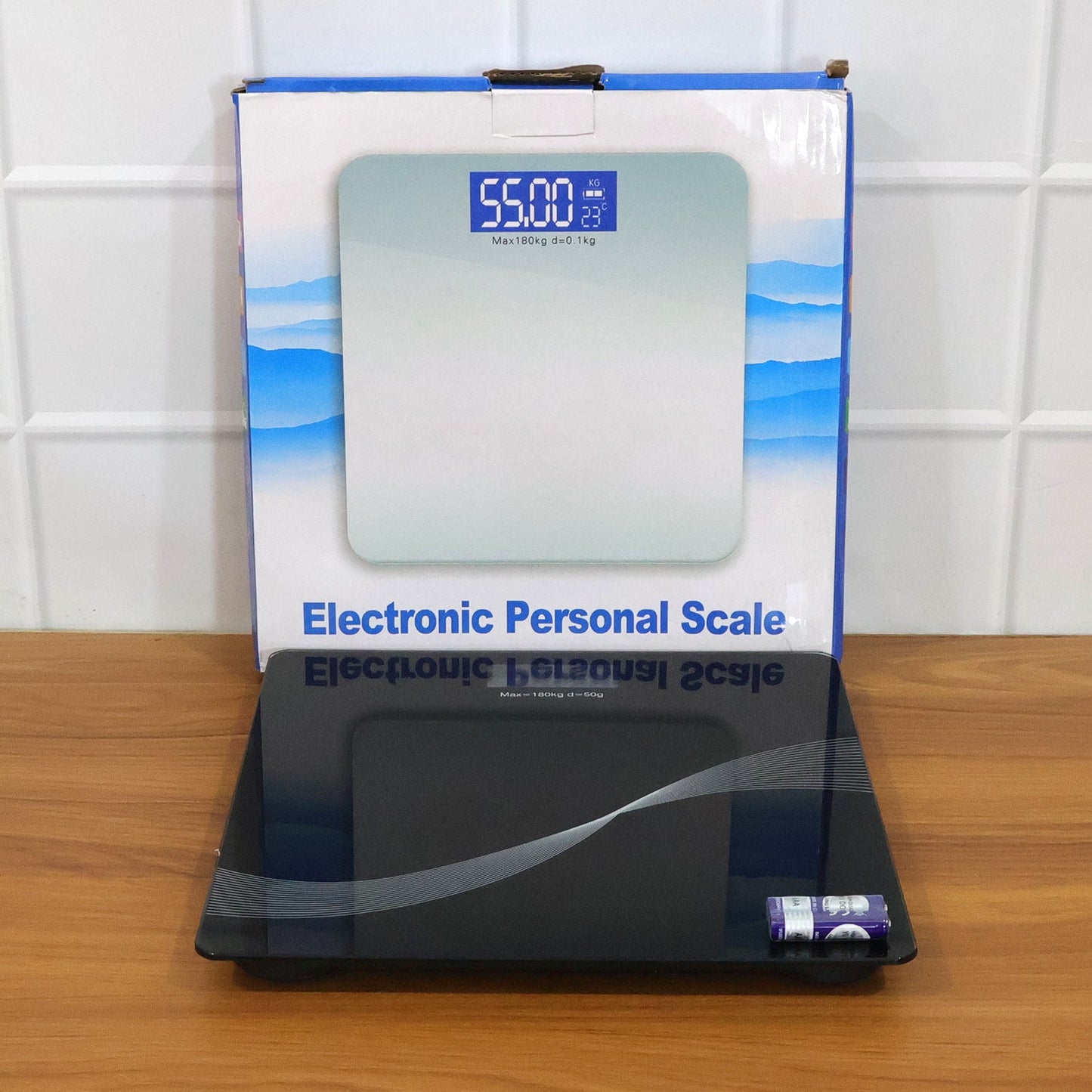 Detailed view of tempered glass surface on digital personal weight scale