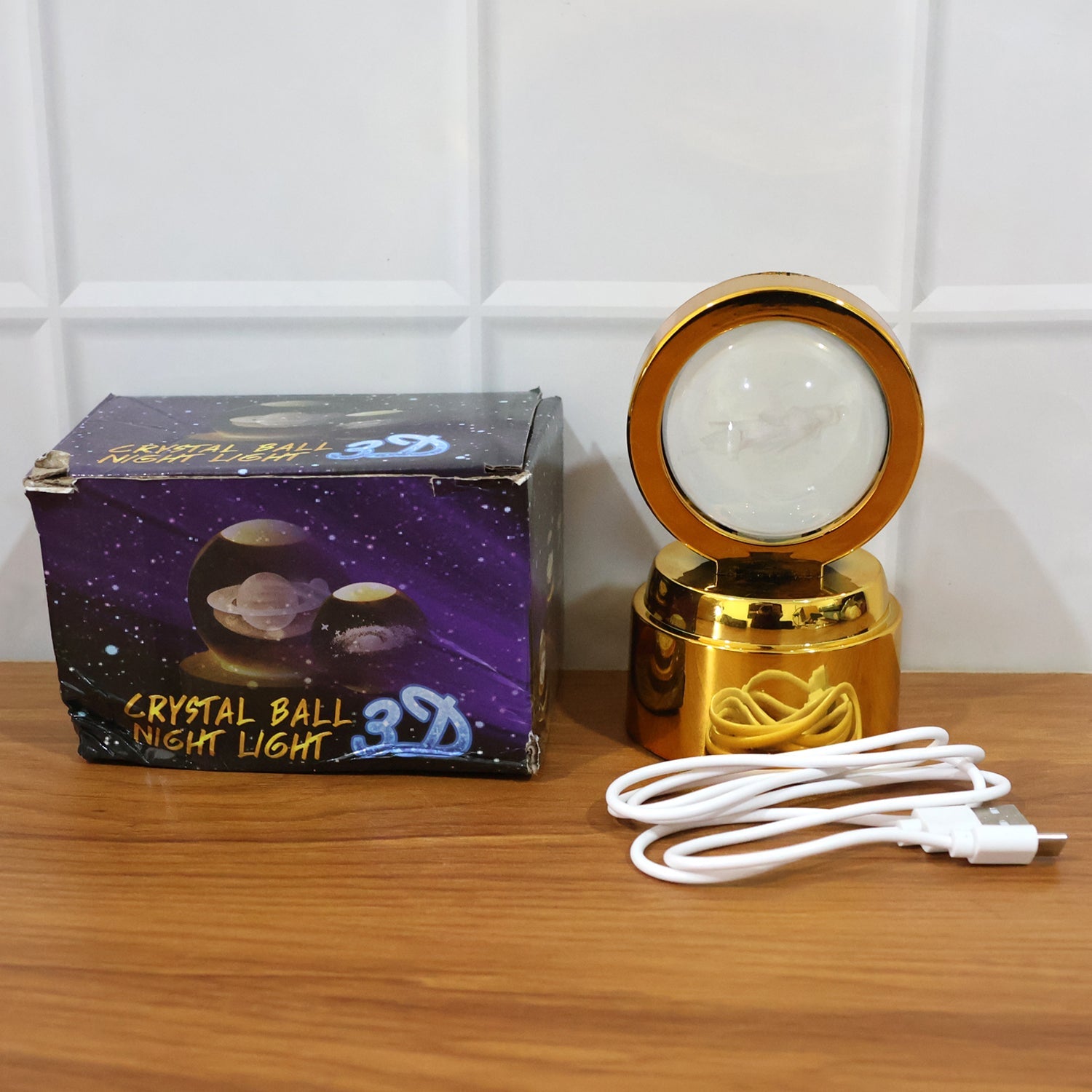 Ambient LED decorative lamp featuring 360 degree rotating Radhe Krishna crystal ball