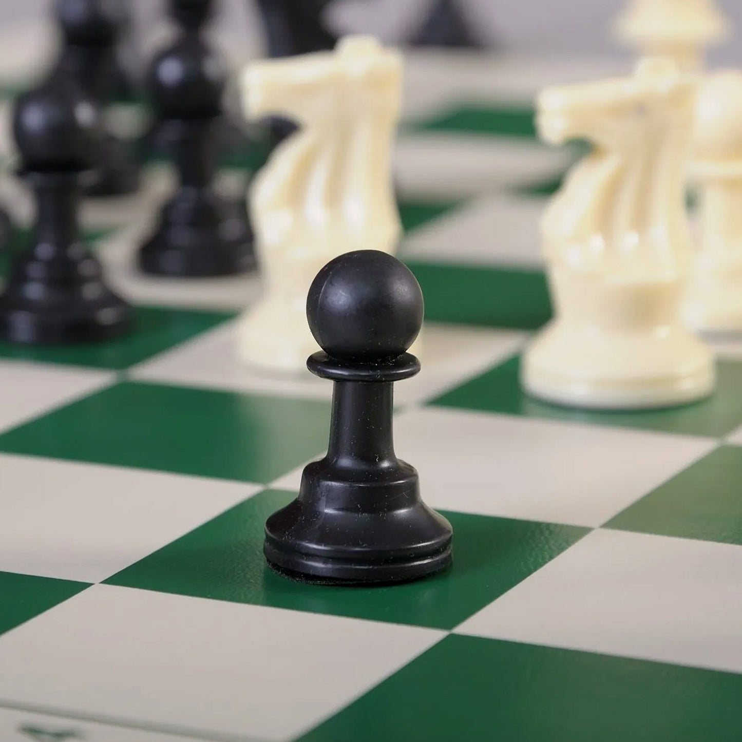 Organized plastic pouch storing all components of portable chess set