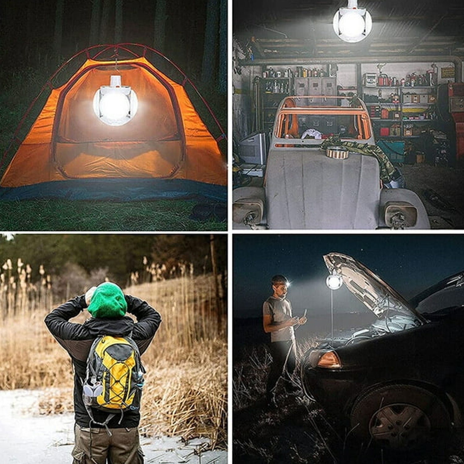 Solar Camping Light with illuminated foldable panels, perfect for night use.