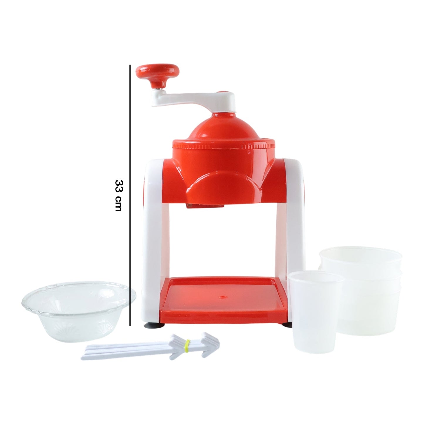 Compact portable manual ice slush machine in vibrant red color