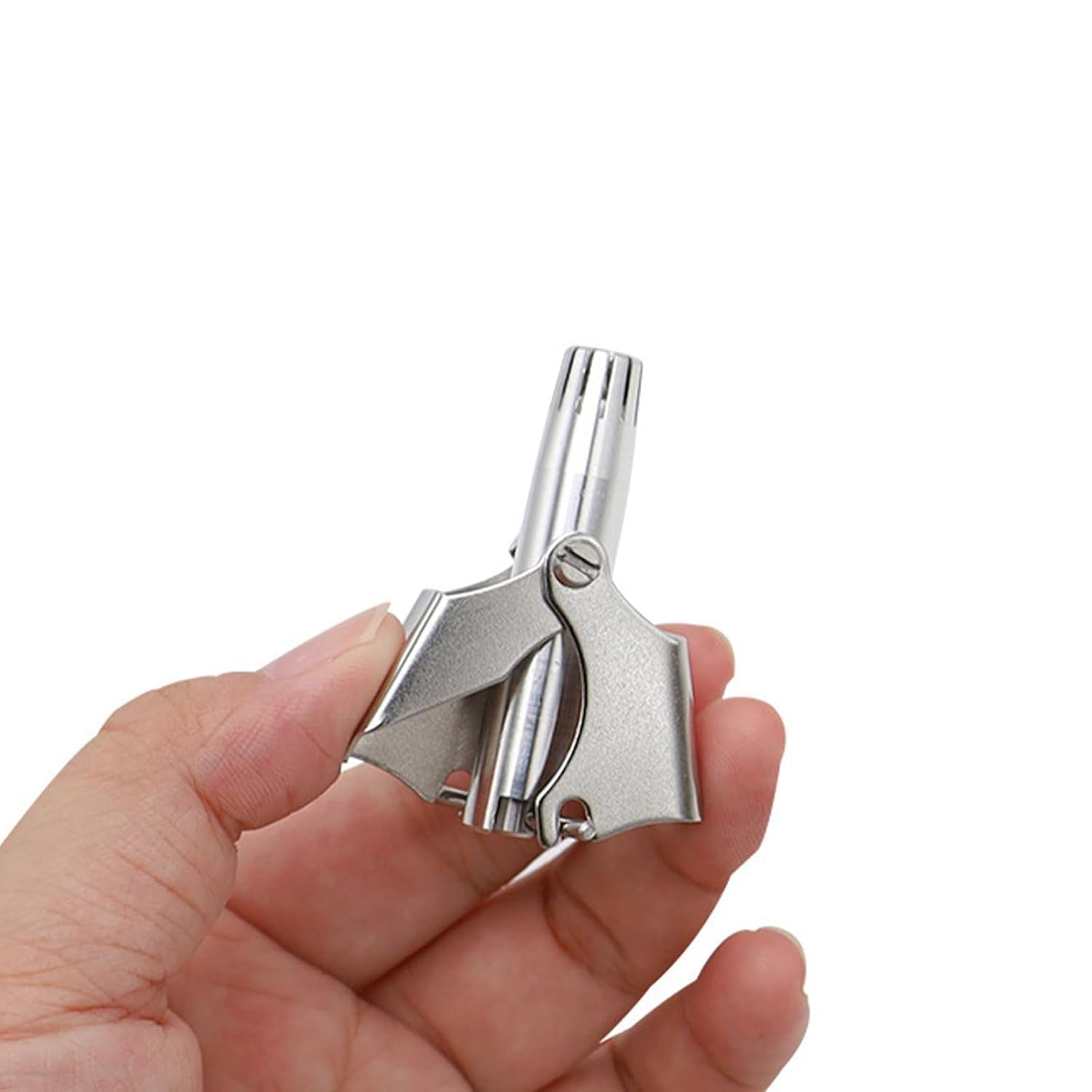 Close-up of gentle stainless steel nose hair removal tool