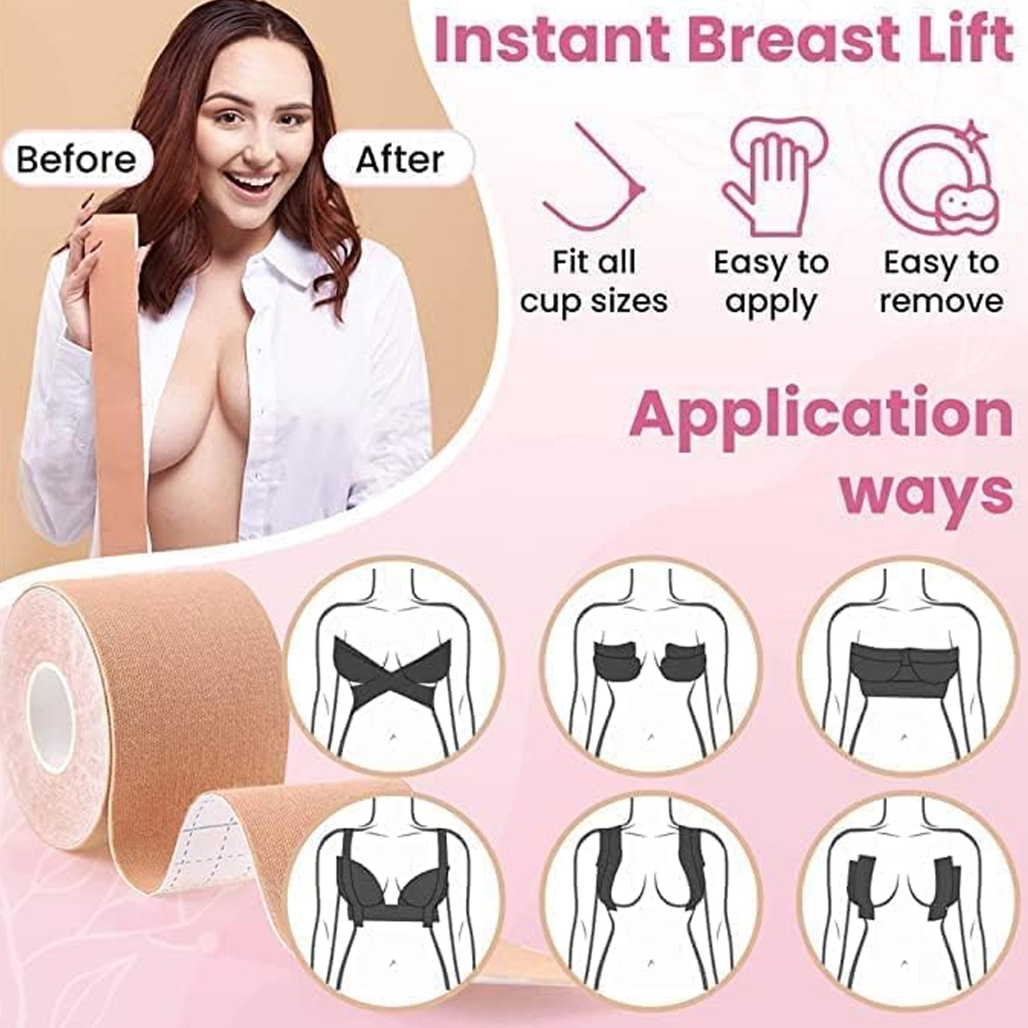 Complete Boob Tape package with tape and nipple covers.