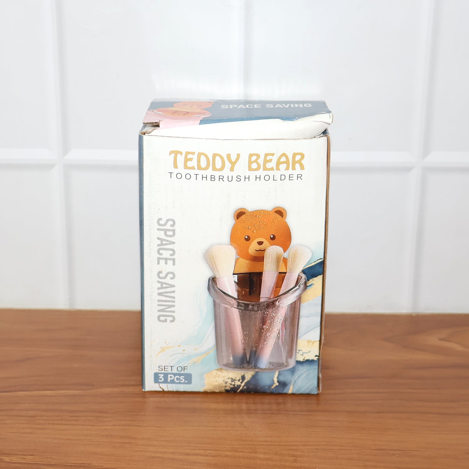 Set of three cute teddy bear toothbrush holders for kids