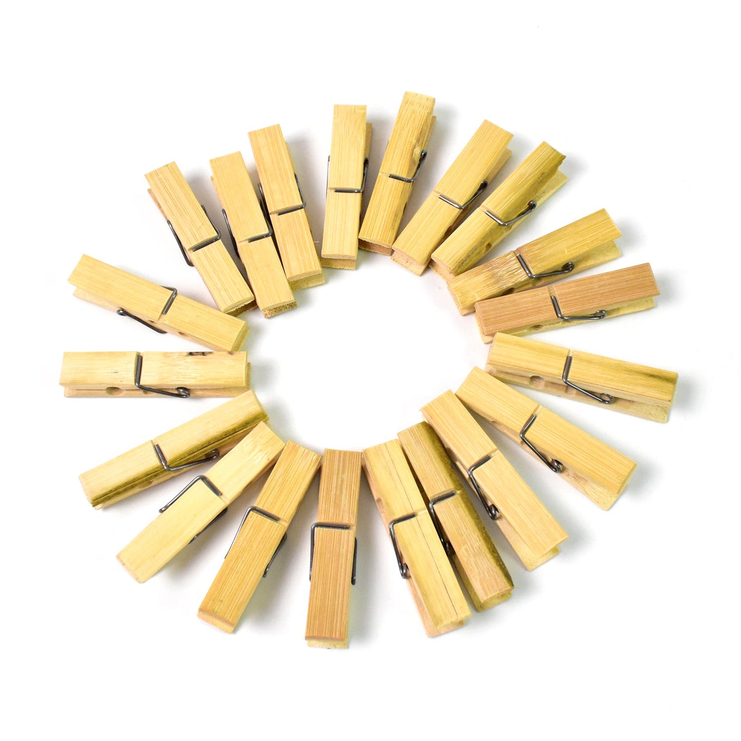Bamboo cloth clips creatively used to hang decorative string lights for ambiance.