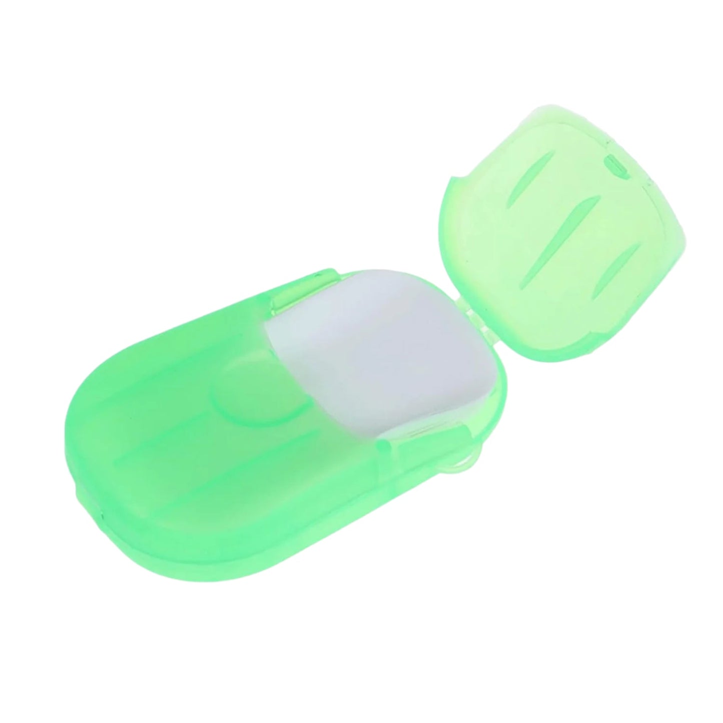 Hand washing with lather from travel paper soap sheet outdoors