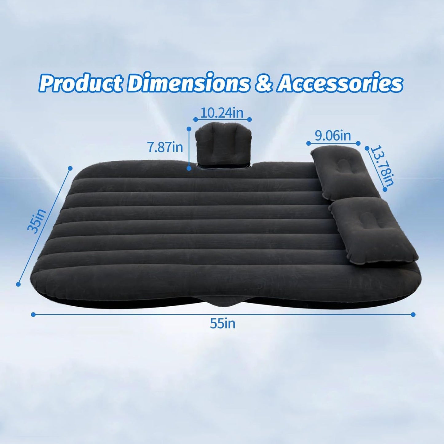 Folded car air mattress stored compactly inside car trunk for portability