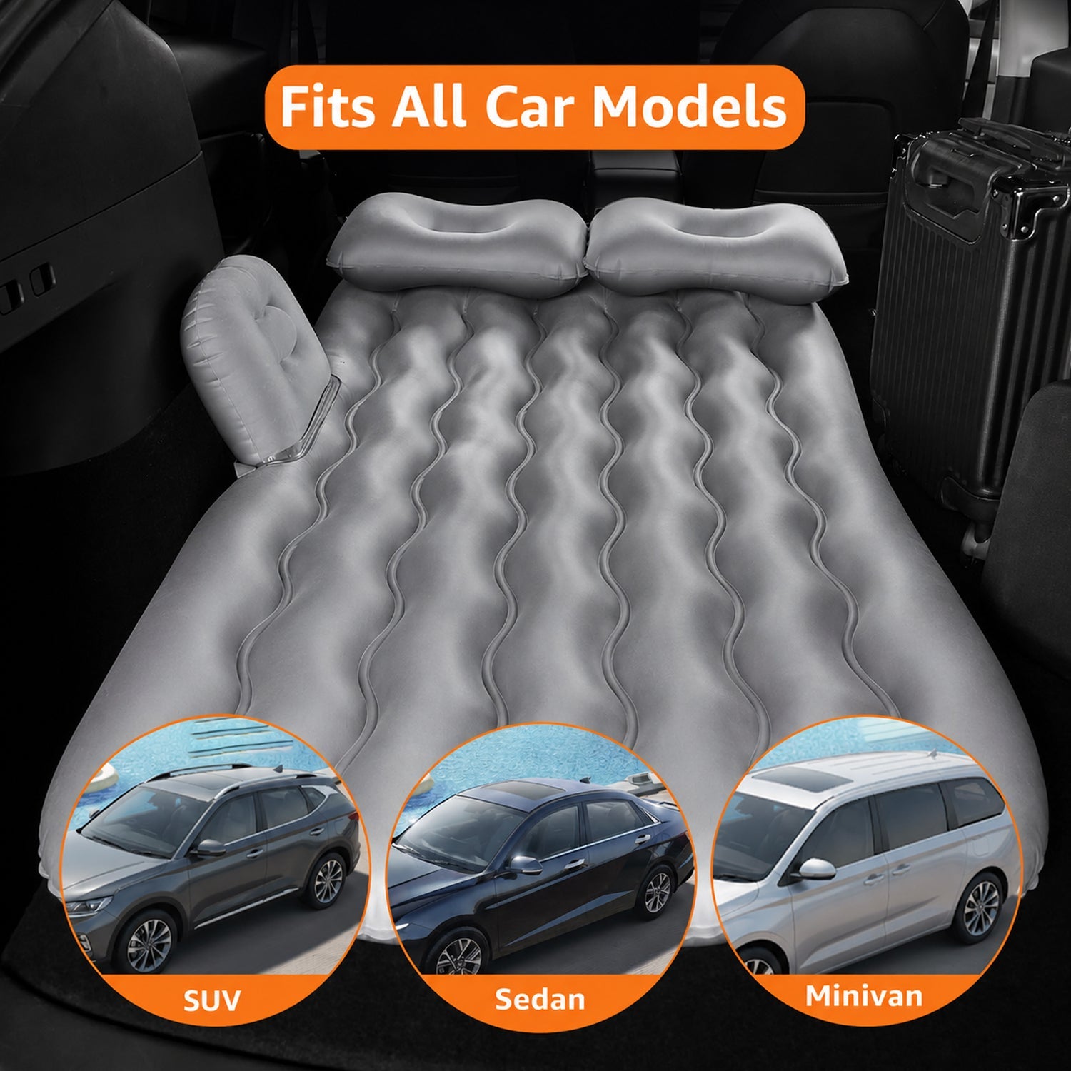 Portable inflatable car mattress with compact design