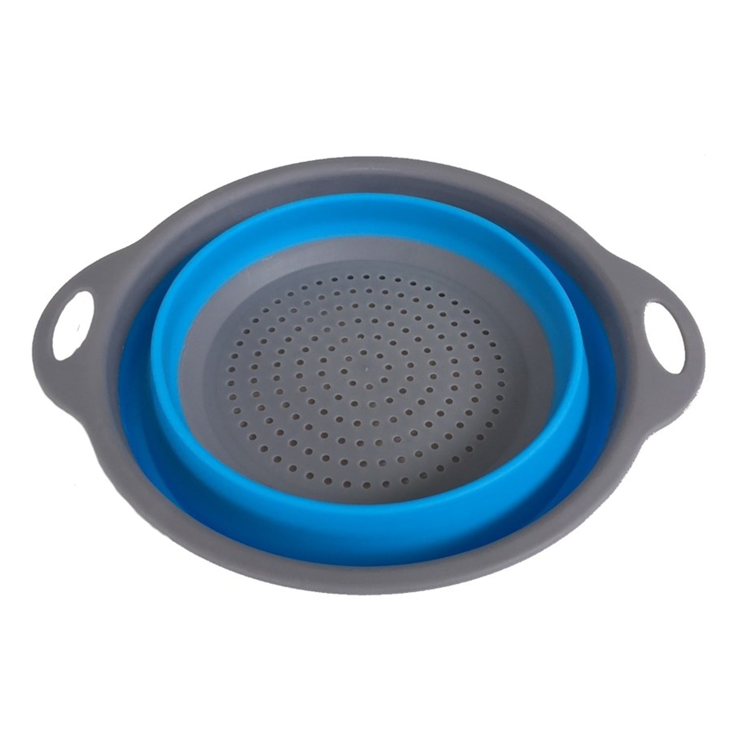 Close-up of the collapsible design of the silicone kitchen strainer.