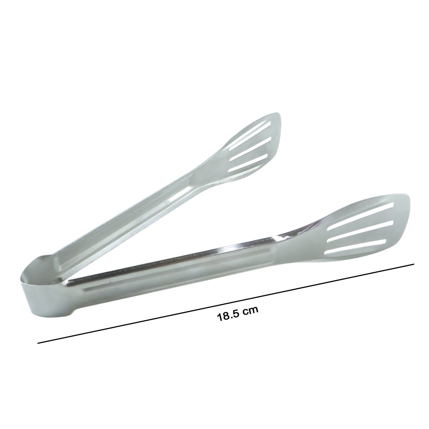 Detailed image of the stainless steel serving tongs showing edges and grip