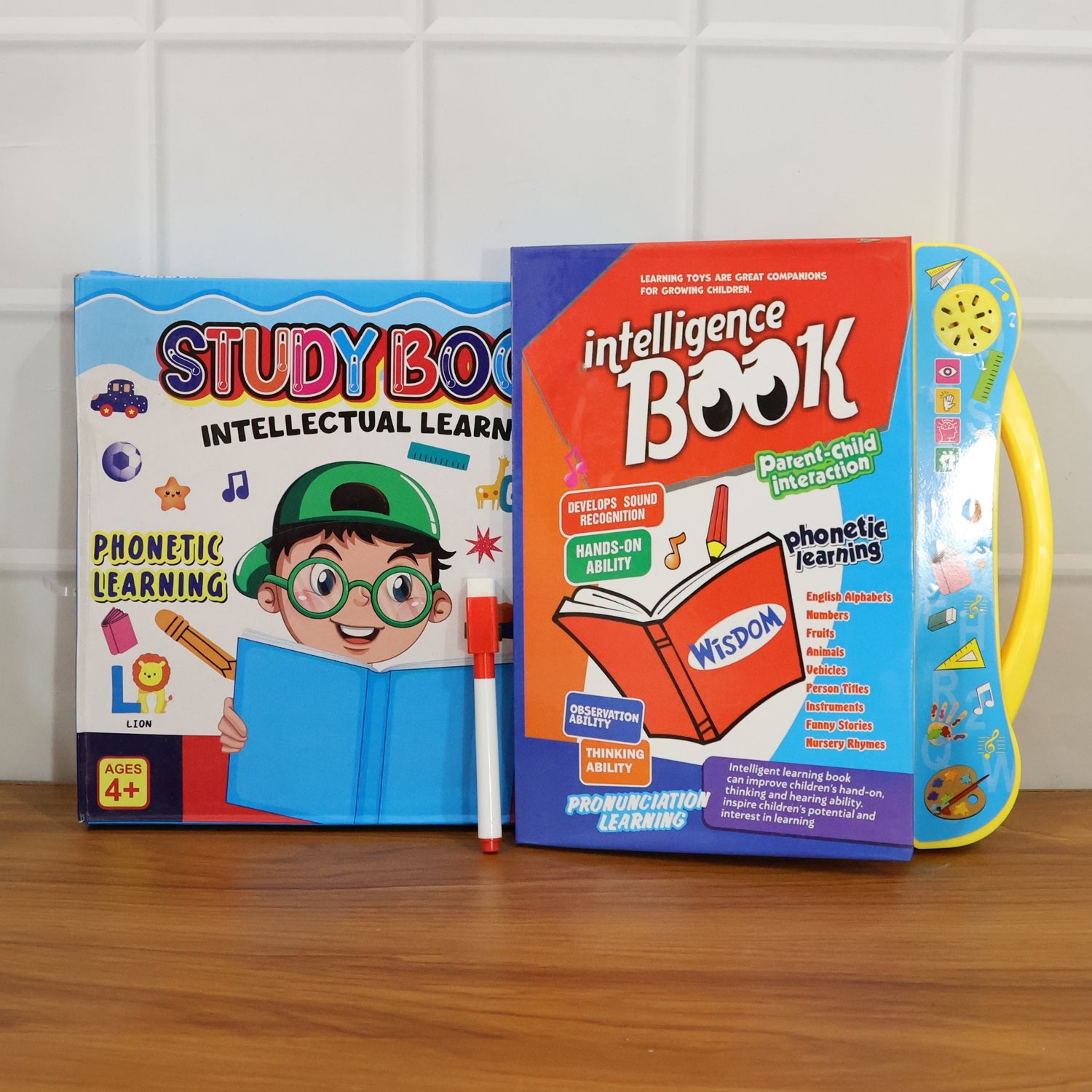 Child's hand engaging with a page of the Kids Learning Book, demonstrating interactive play.