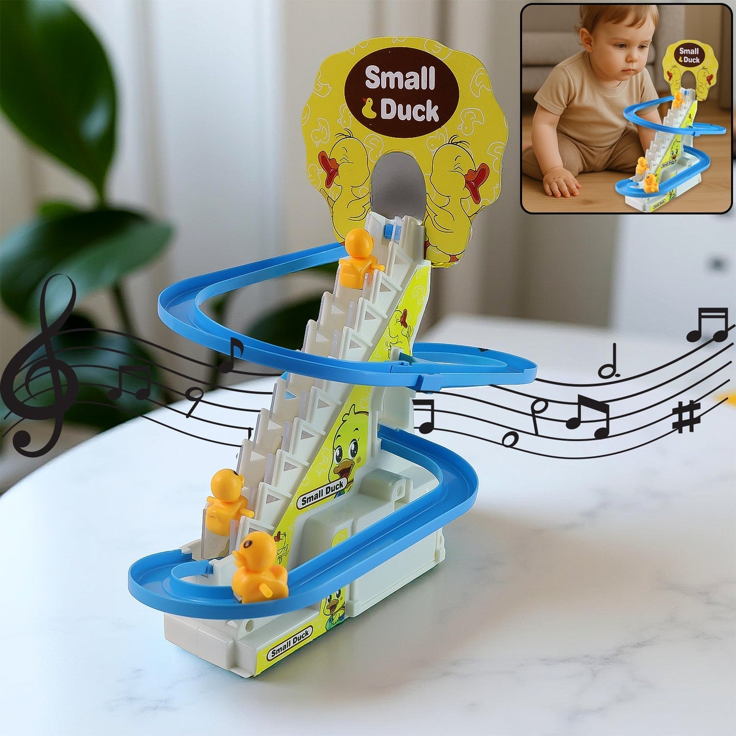 Duck Climb Stairs Toy roller coaster with flashing lights and music