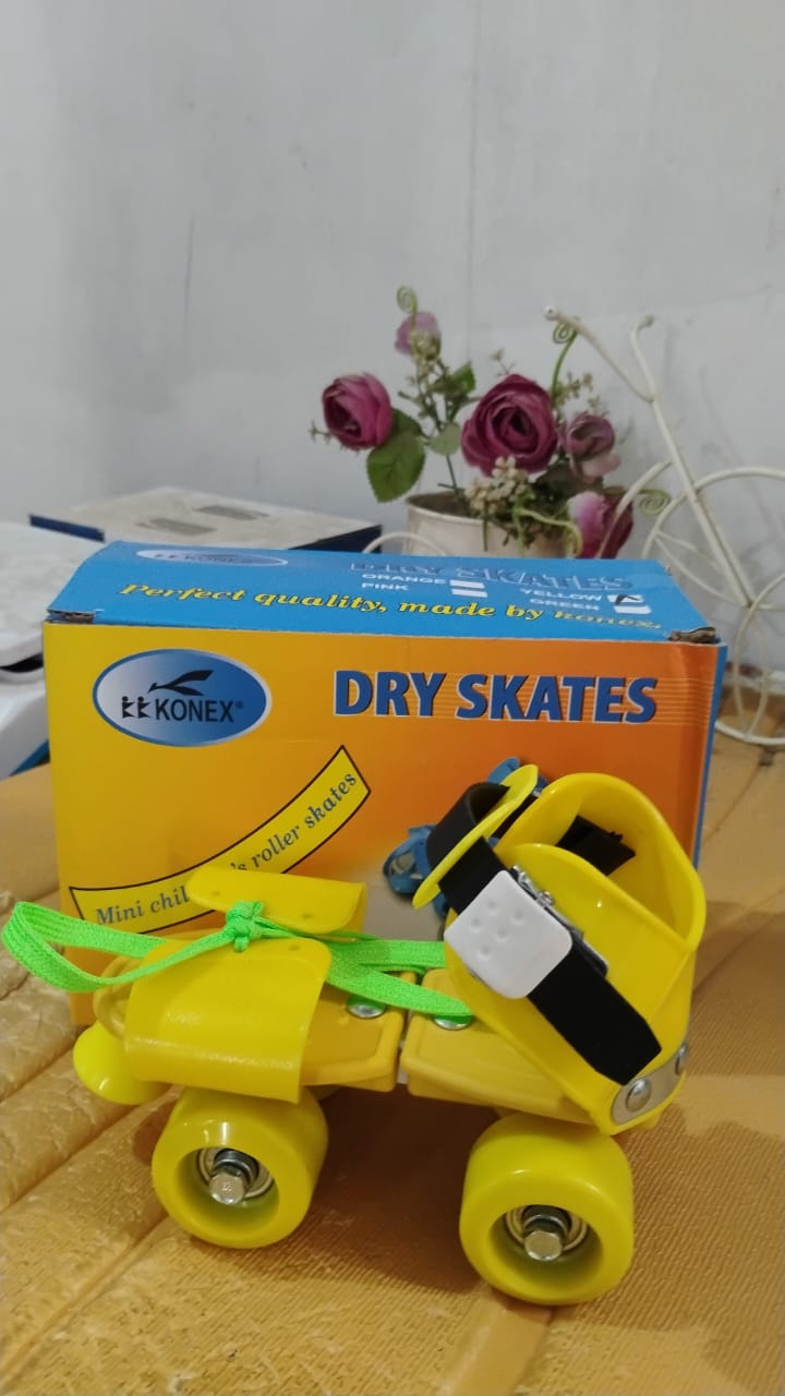 Brightly colored adjustable dry skates with lace and buckle for child beginners