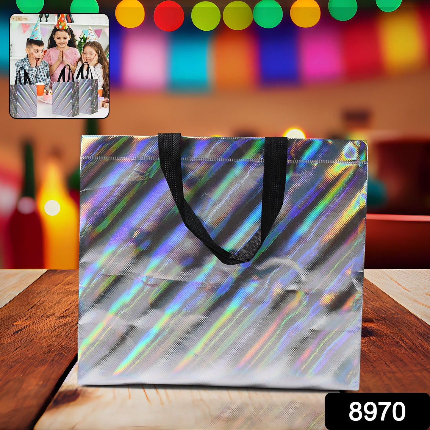 Durable reusable party gift bag showing mix design with elegant patterns