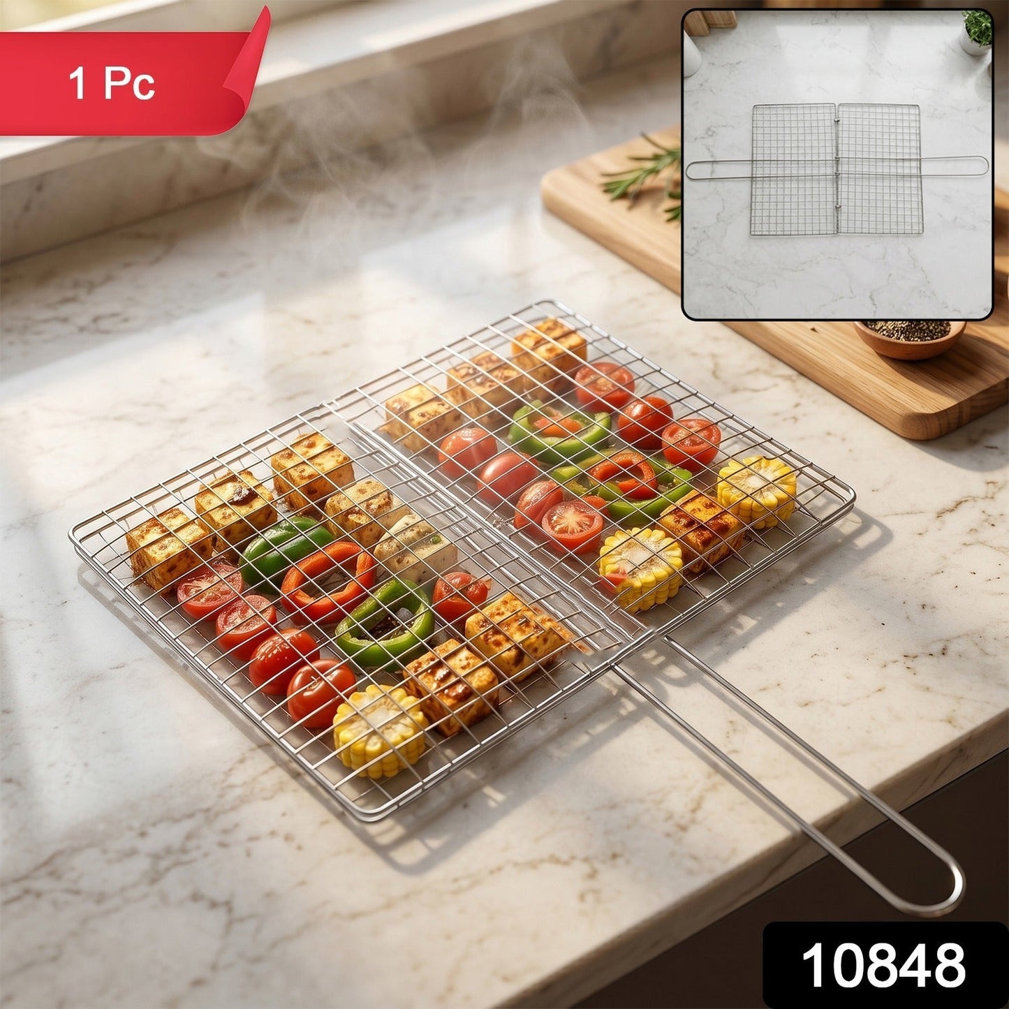 Foldable wire mesh jali for grilling vegetables, paneer, and meat