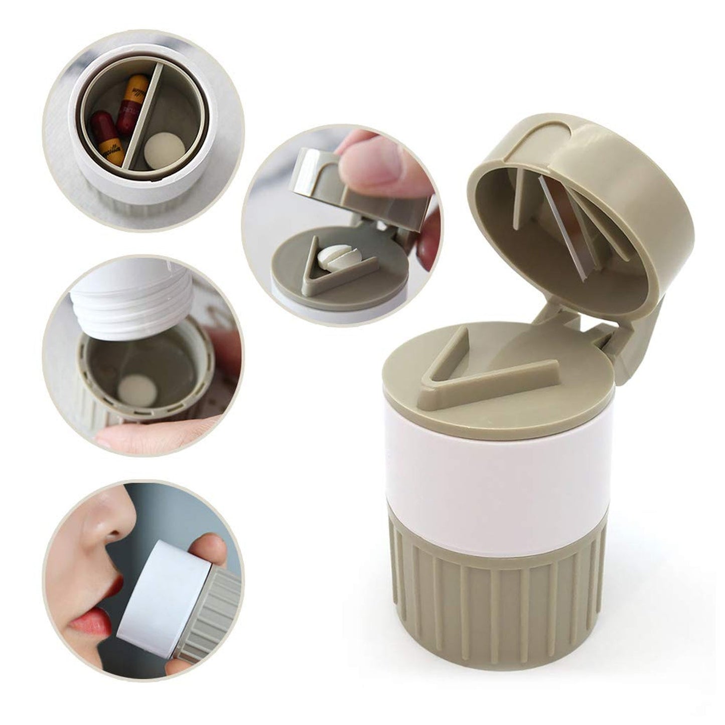 Top-down view of the Organivo 4-in-1 pill organizer with separate compartments.