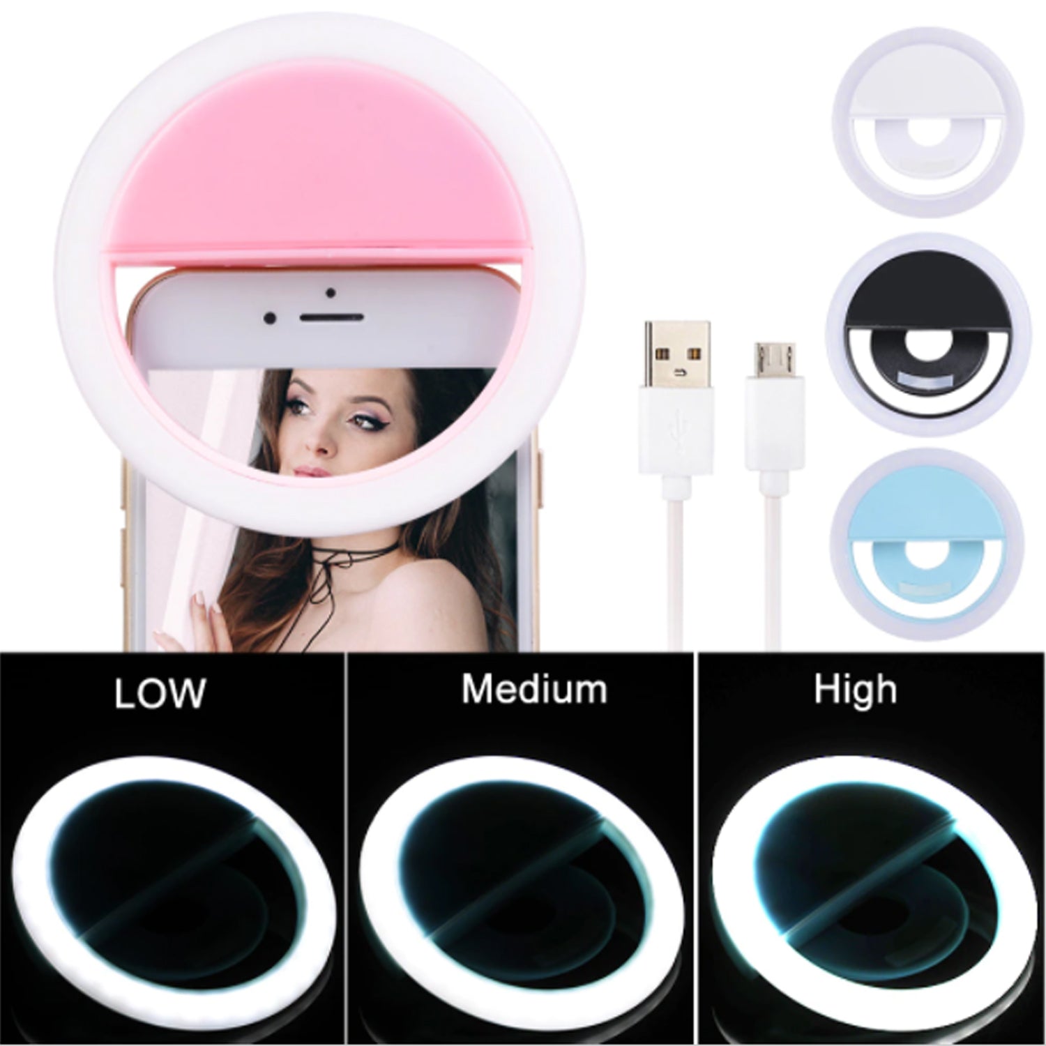 Full view of the Selfie Ring Light with adjustable settings for various uses.