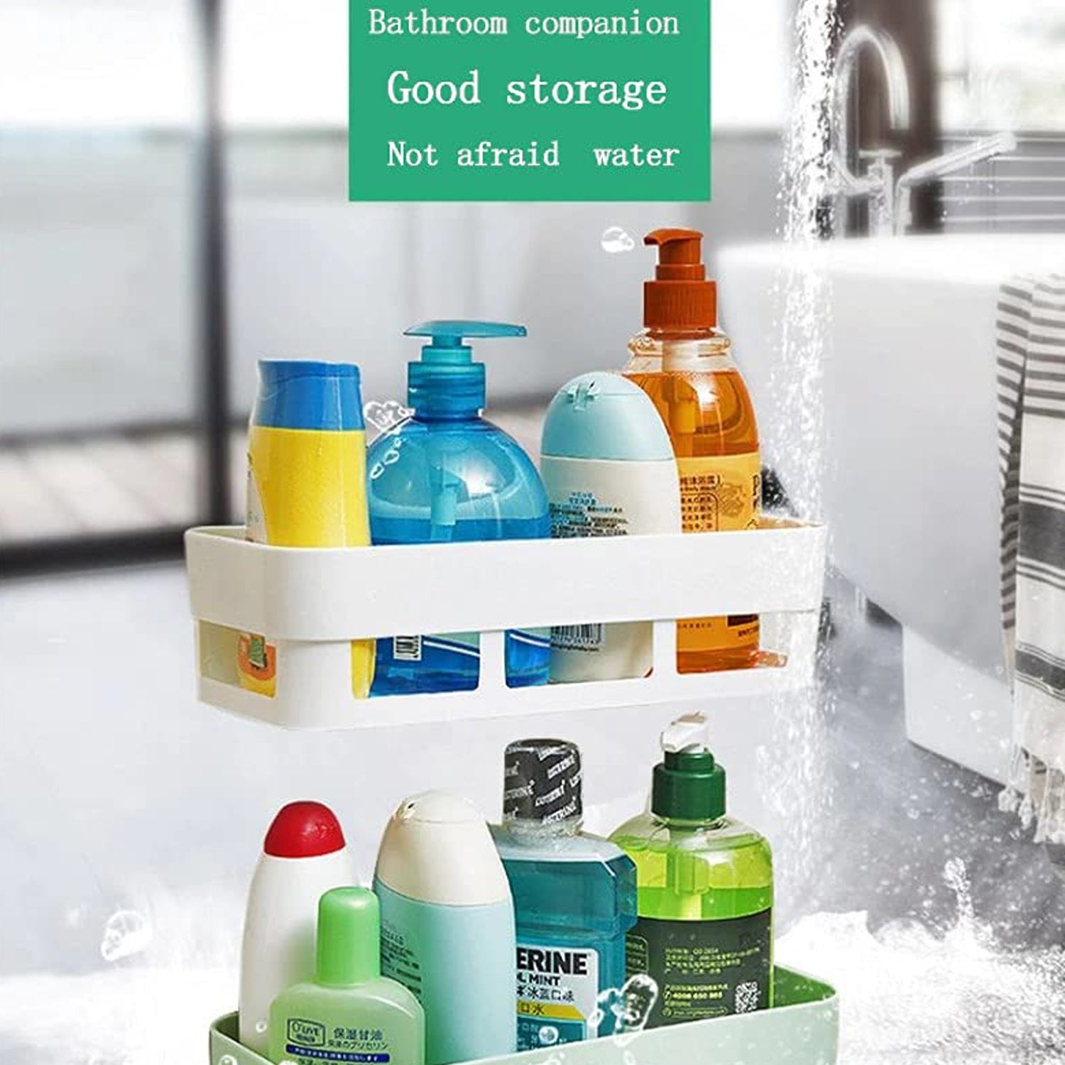 The sturdy ABS plastic shower corner caddy provides ample storage.