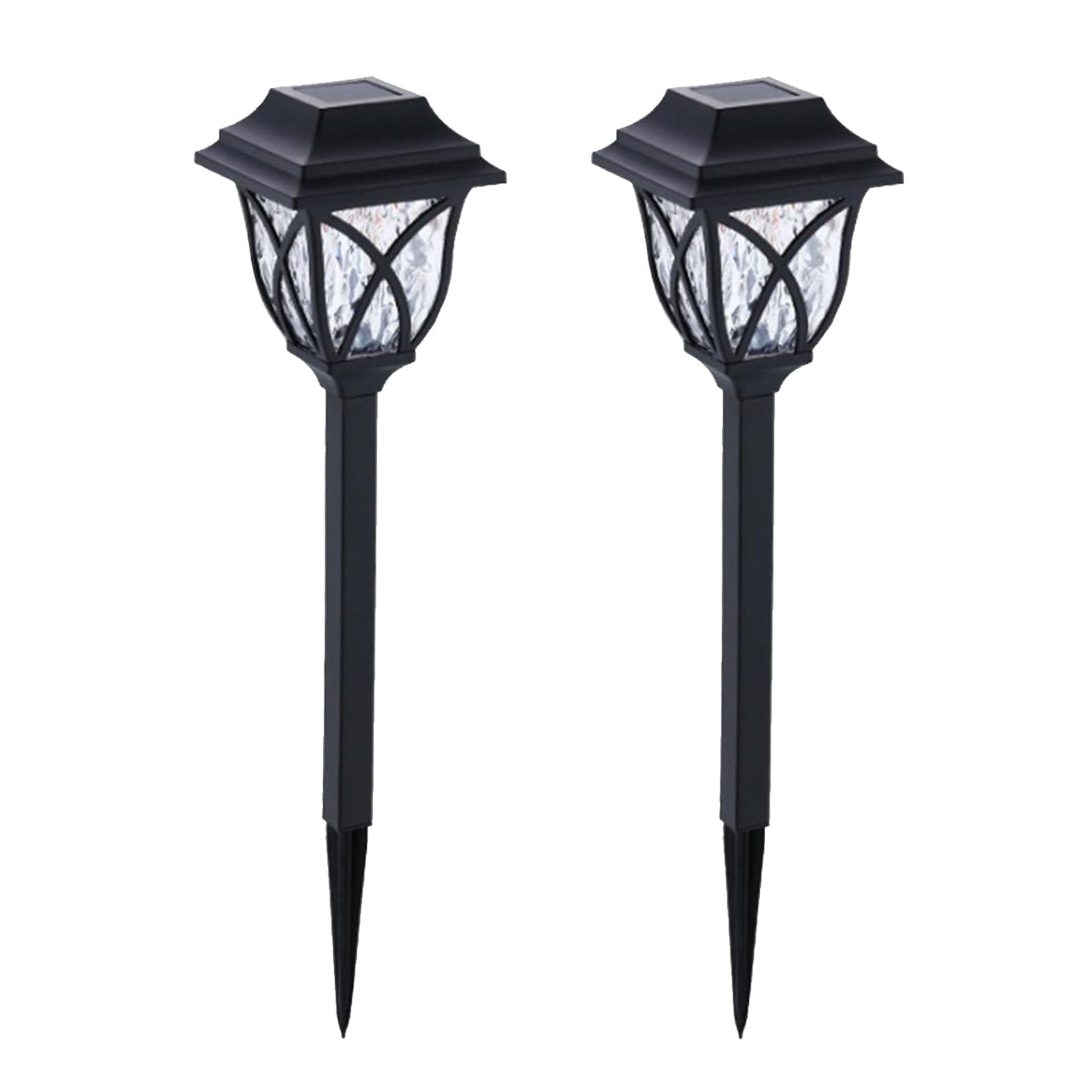 FitFuzion solar pathway lights casting bright, artistic patterns on a dark garden path, enhancing outdoor decor.