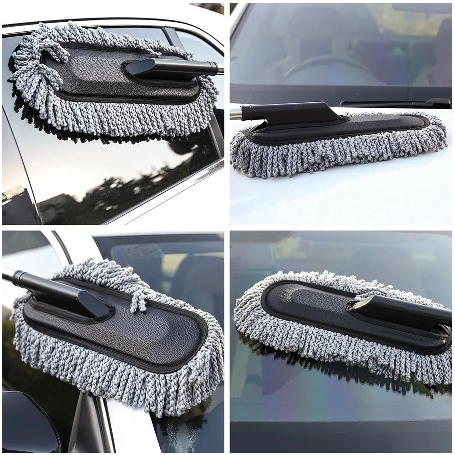 Product packaging for the Velvet Wheels Car Dust Brush, highlighting its features and benefits.