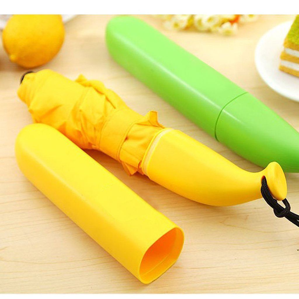 Fashionable mini foldable umbrella in a vibrant banana design.