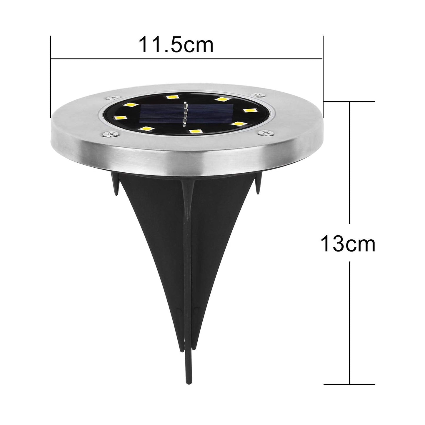 Single solar LED garden light glowing brightly at night in outdoor garden setting