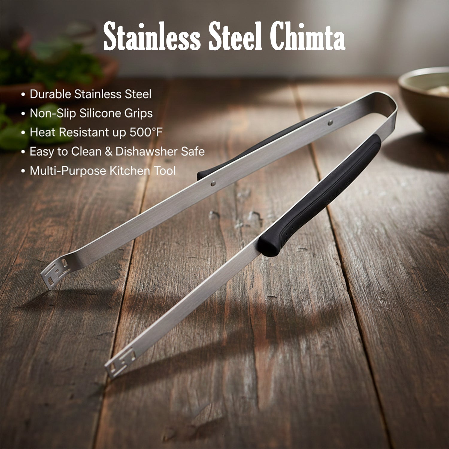 Stainless steel manual chimta suitable for frying and grilling
