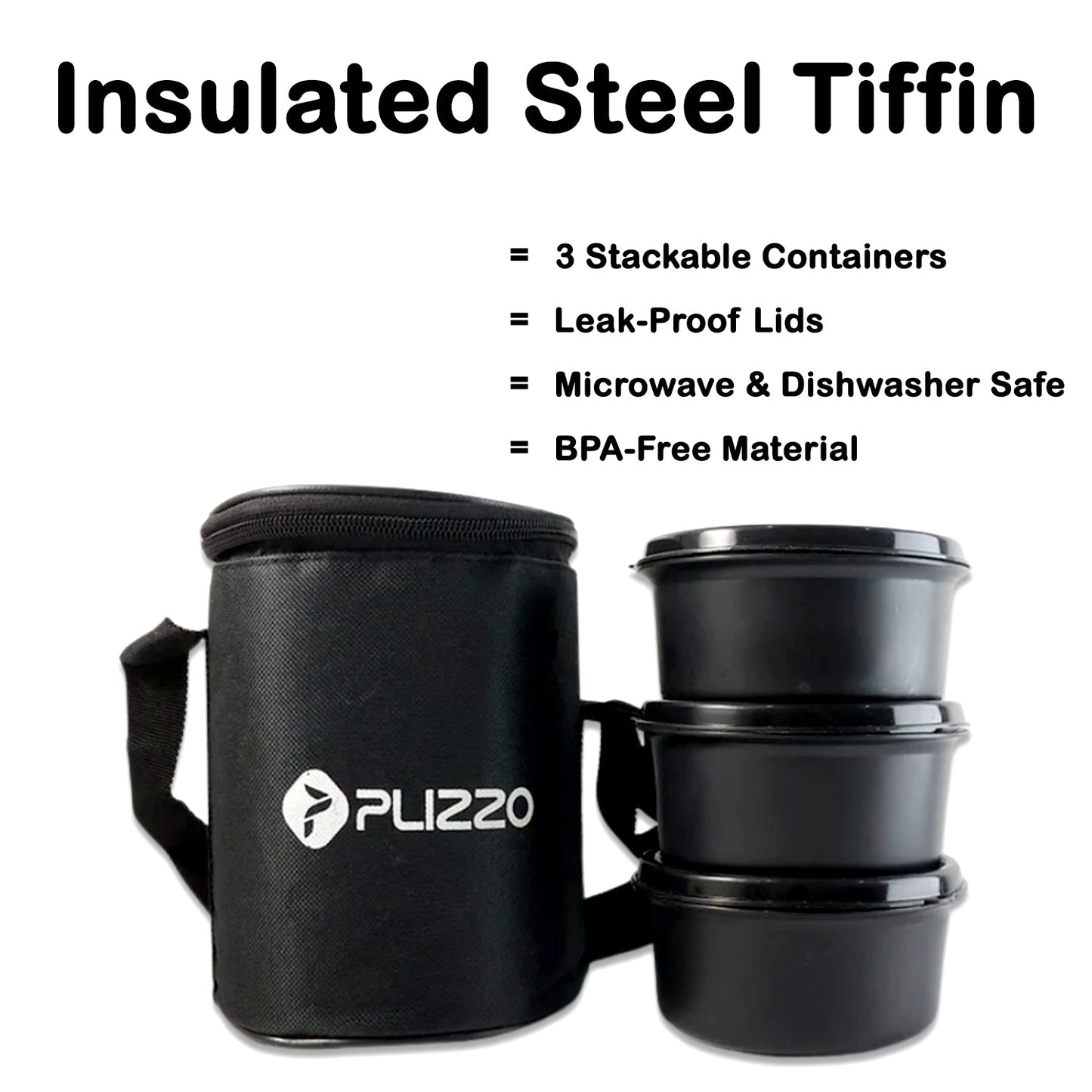 Compact insulated stainless steel lunch box set with shoulder strap carry bag