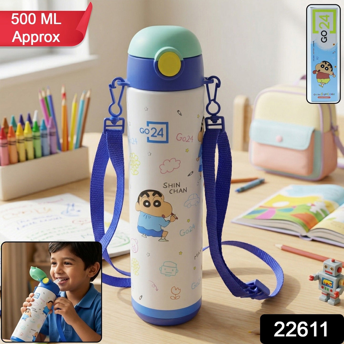Durable 500ml stainless steel kids water bottle with leakproof lid