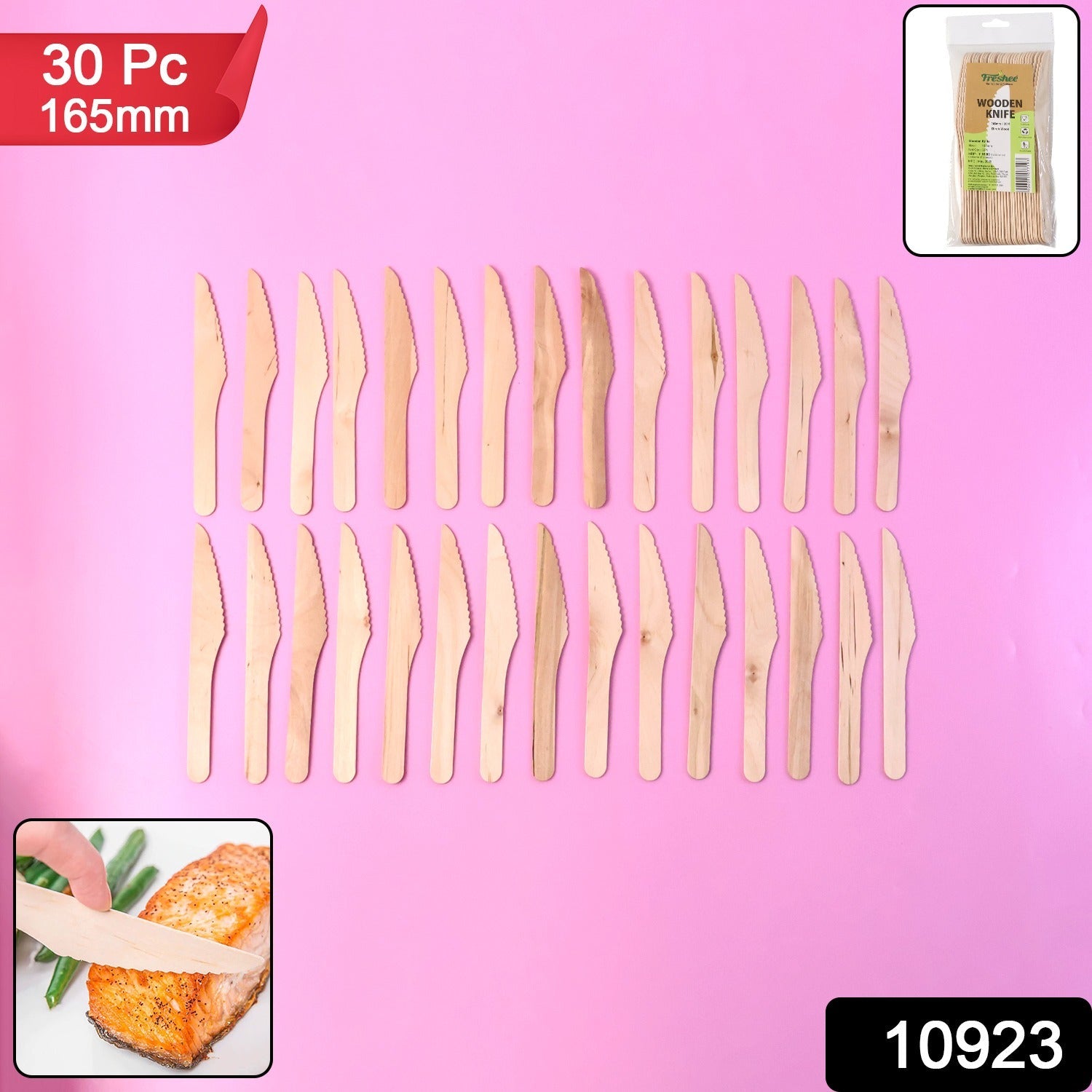 Set of disposable wooden knives in 30-piece pack ideal for parties and catering