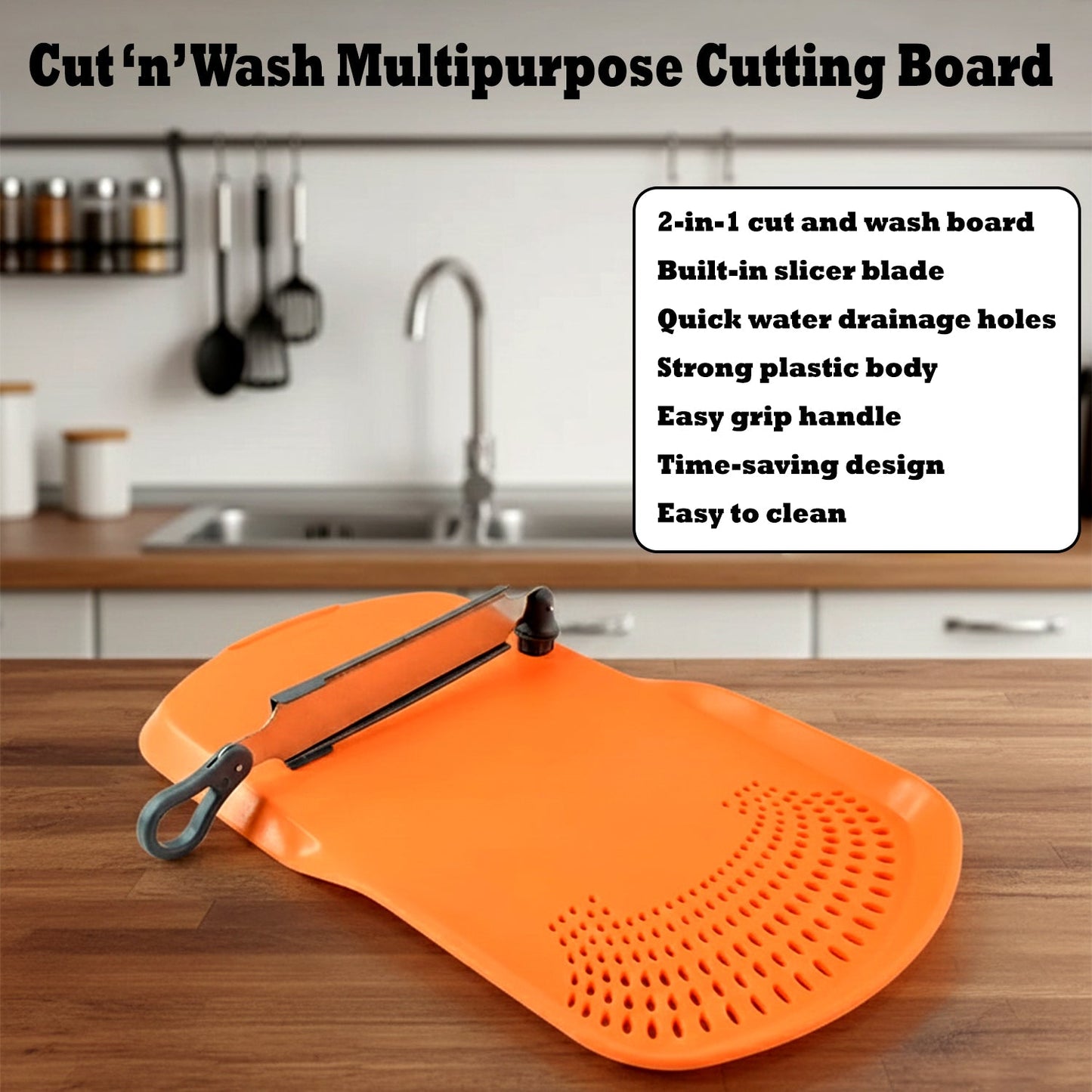 Packaged Apex Cut 'n' Wash multipurpose cutting board with knife