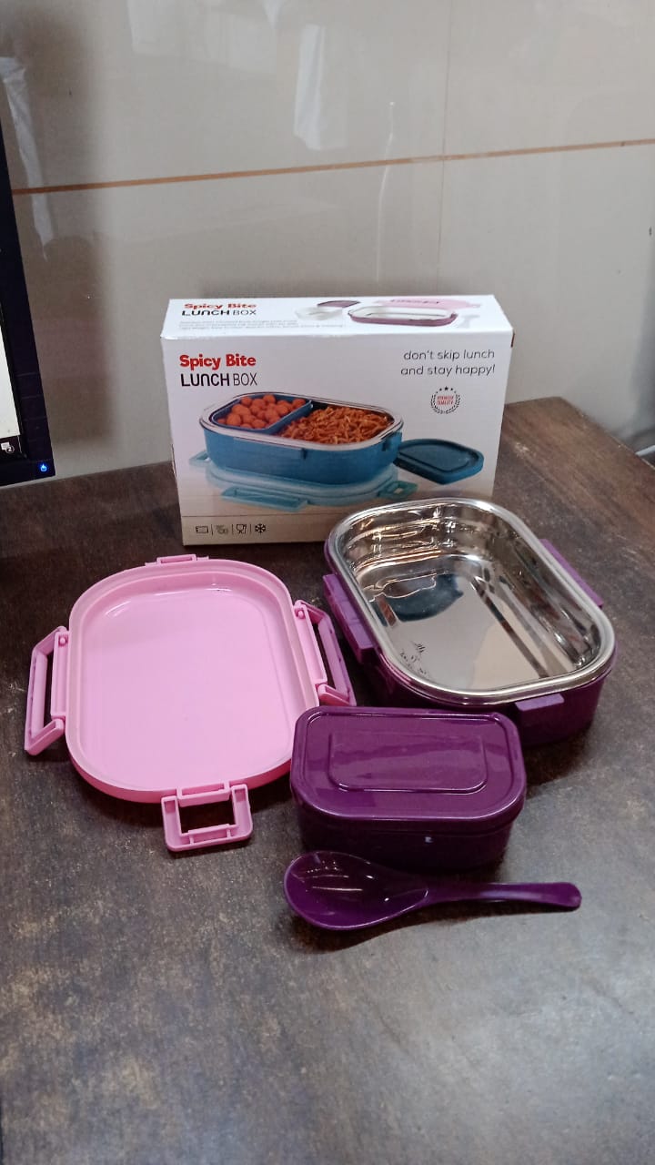 Stainless steel lunch box showing compact, sleek design