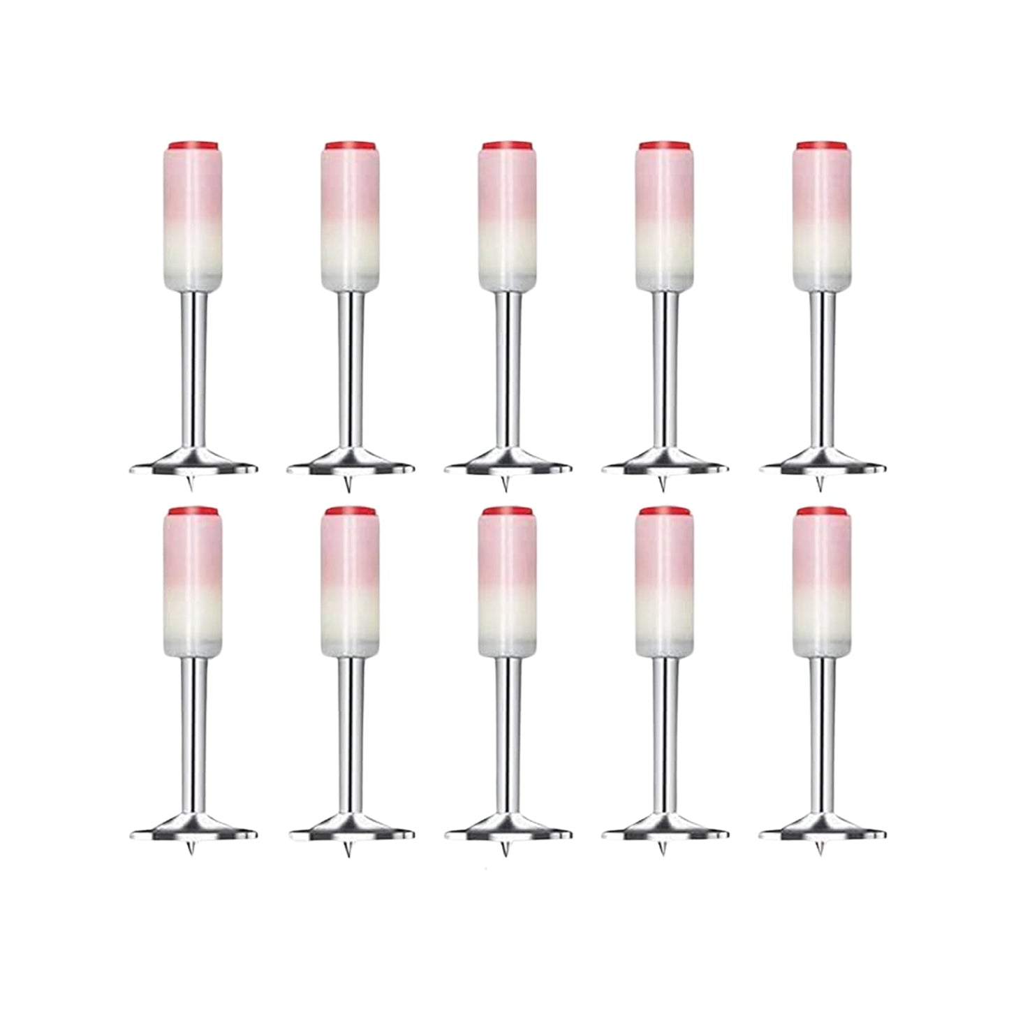 Close-up of a set of ten high-quality steel round nails for nail guns.