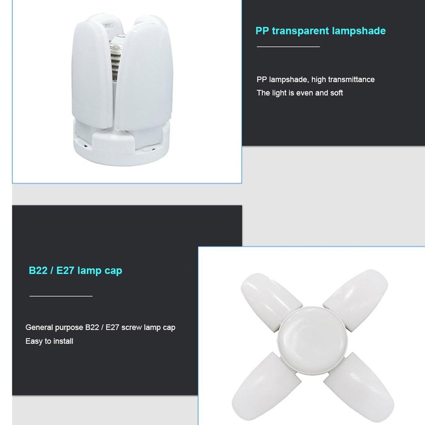 White colored LED fan blade bulb with foldable blades